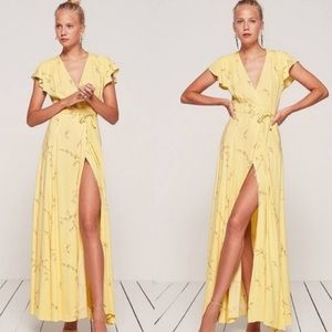 Reformation Sparrow Floral Print Wrap Style Maxi Dress Yellow Size XS